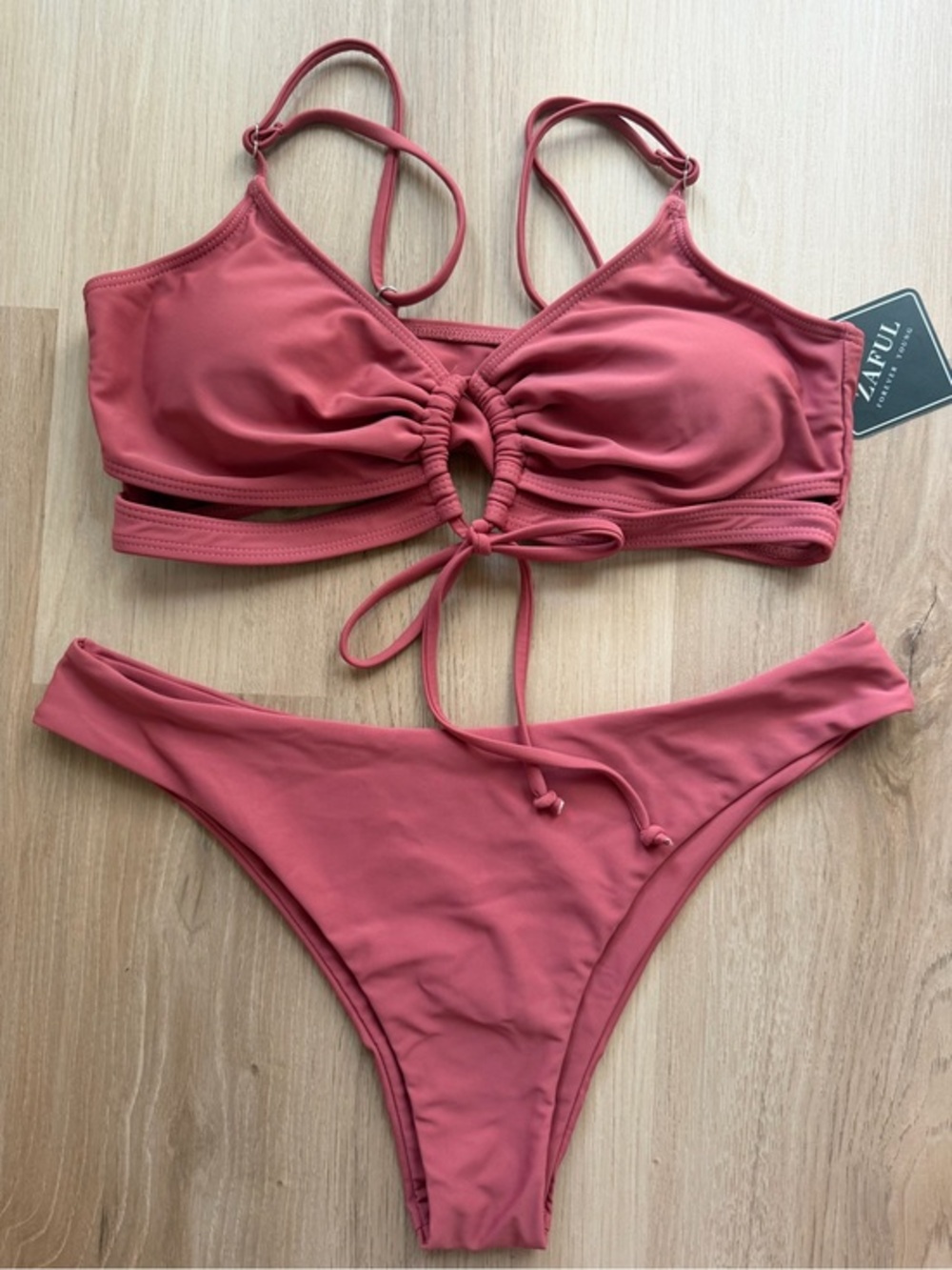 Zaful Dusty Rose Cutout Bikini Set Size Medium NWT